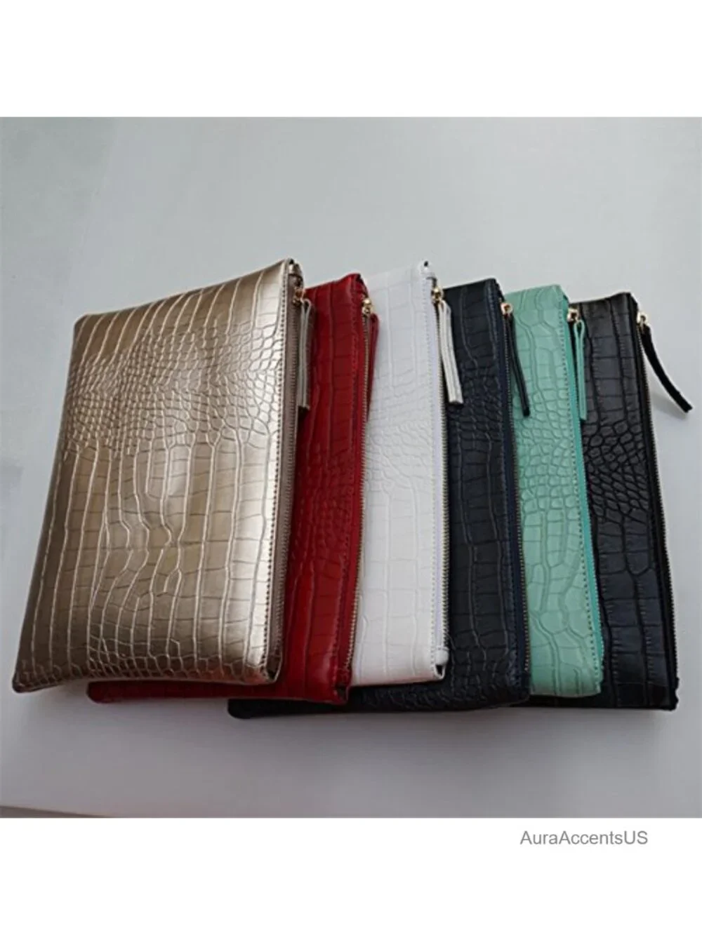PU Leather Envelope Clutch Bag with Zipper Pocket, Oversize Evening Handbag